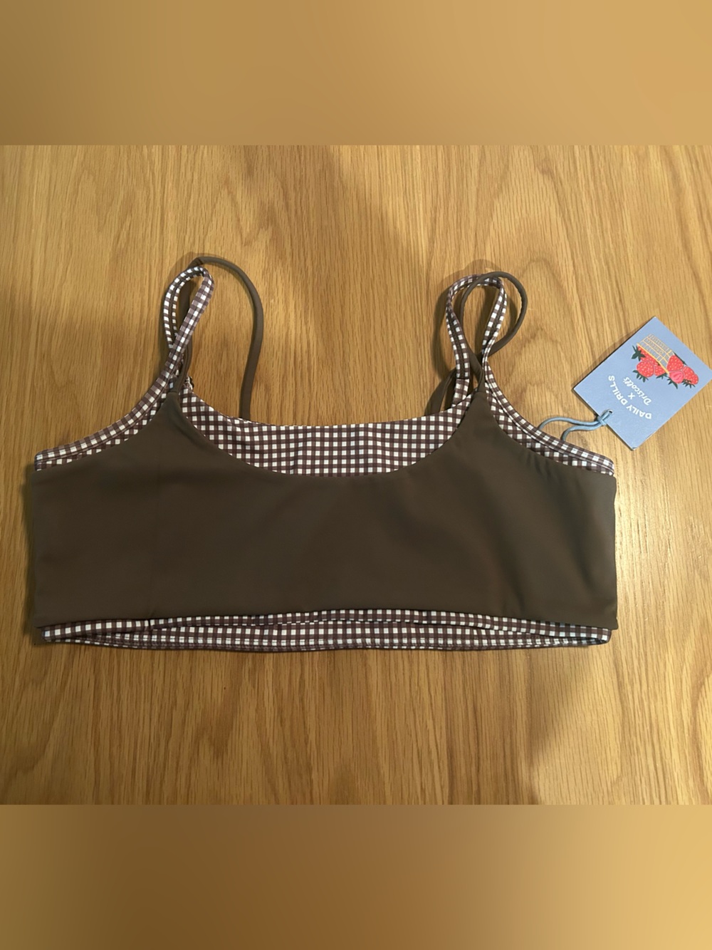 Daily Drills x Driscoll's Layered Bra & Shortie Shorts - Mocha + Gingham XL NWT - Picture 2 of 16